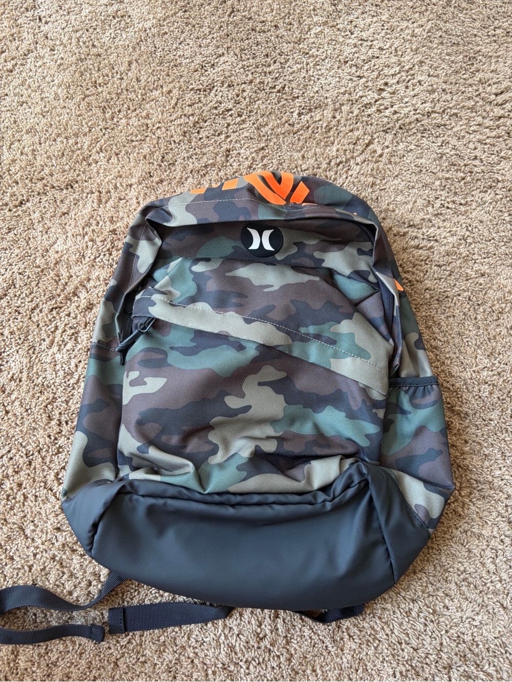 NWT Hurley Camouflage Backpack with Orange Logo Accents